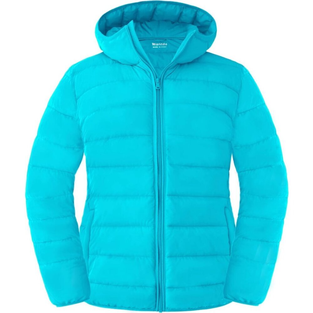 Women's Blue Lightweight Full Zip Quilted Jackets Windproof Warm Hood Style
